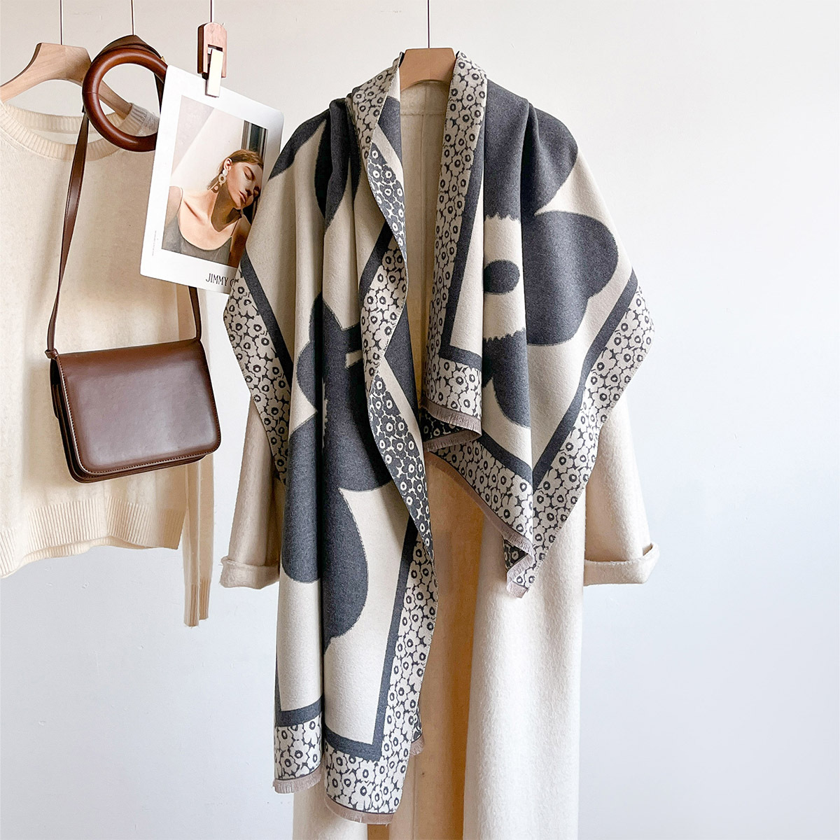 Cashmere Scarf - Sjaal Dames Grote Bloem Jacquard Sjaal