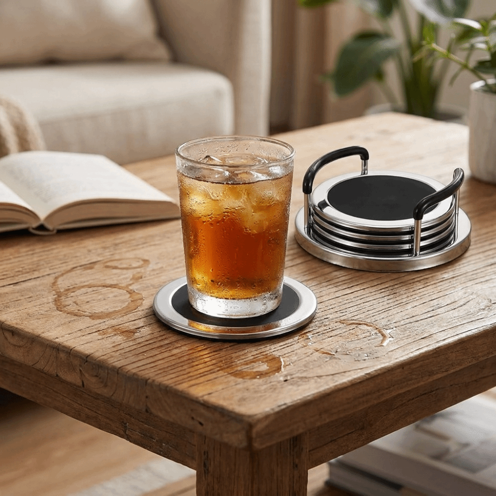 6 STKS/SET Ronde roestvrijstal - Marble Coaster Set recensie en prijs